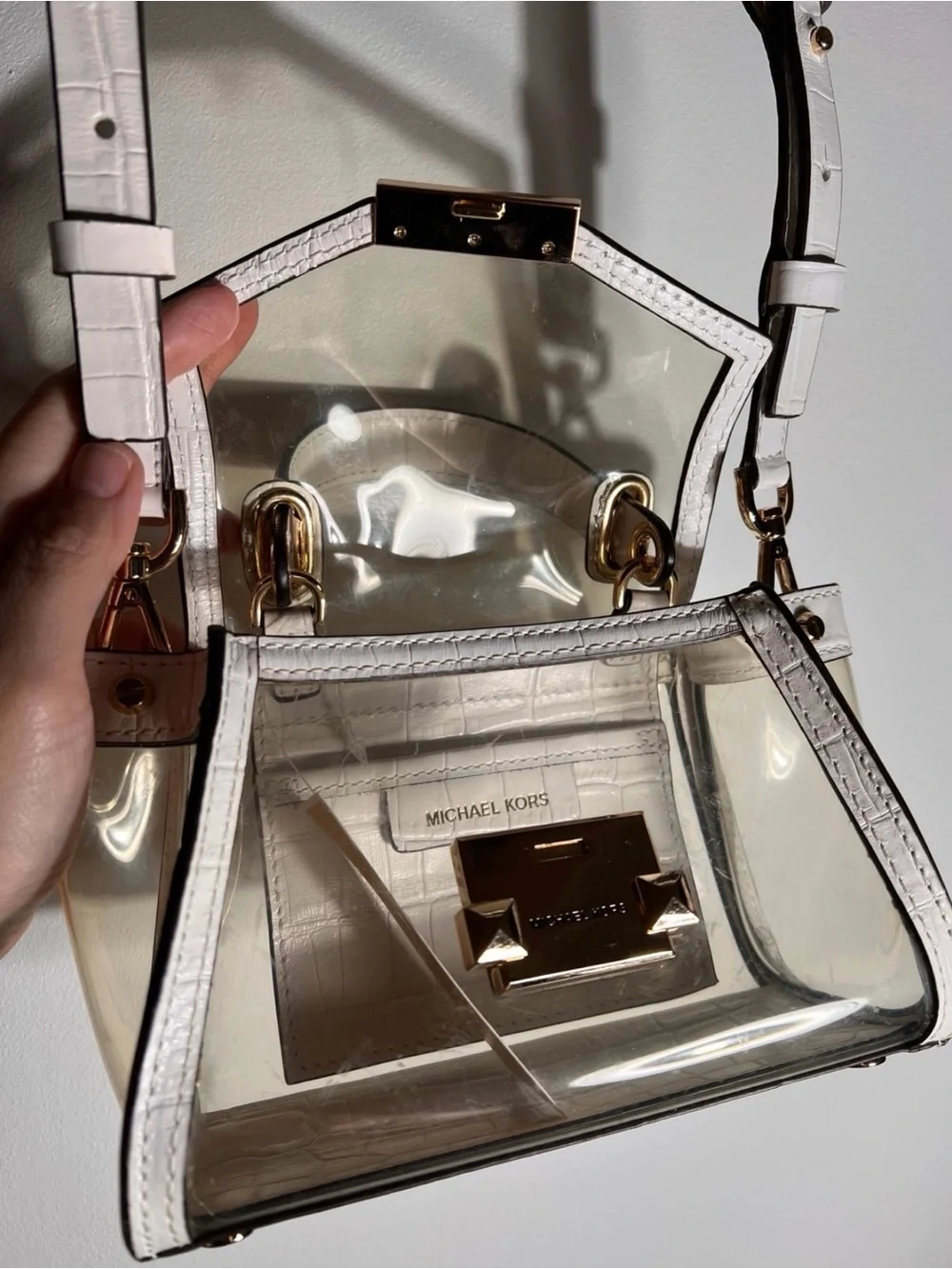 Michael Kors Whitney Mini Clear and Leather Satchel